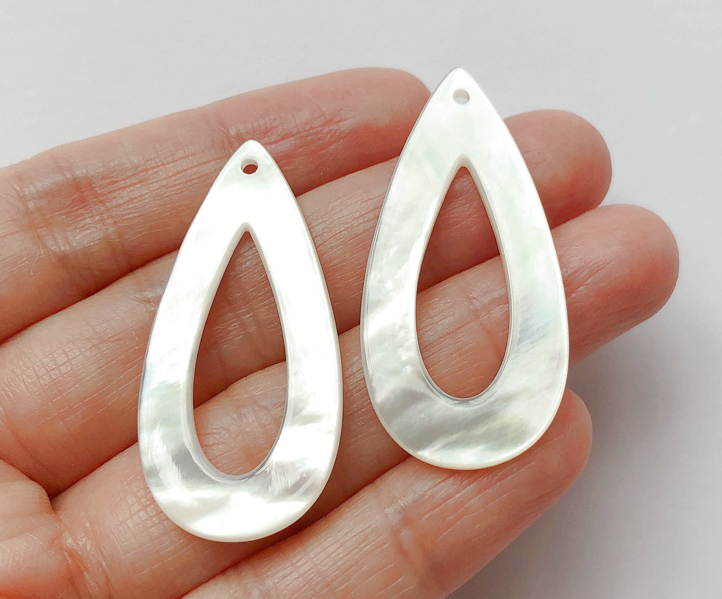 White Mother of Pearl Shell 18x38 mm Frame Teardrops with drilled hole One Pair Perfect for earrings C8366