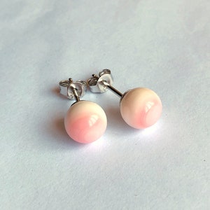 Pale Light Pink Peach Queen Conch Shell Smooth 8 mm or 12 mm Half Drilled Rounds One Pair C5122 1 pair 8 mm earrings