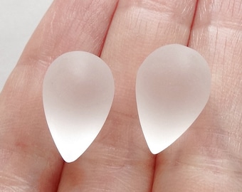 Frosted Crystal Quartz Upside down Half Drilled Acorn Drops with Matte Satin finish 10x16 mm One Pair G9902