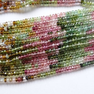 AAA Grade Multicolor Tourmaline Faceted Rondelle Button Wheels 3.5 mm HALF strand J2771 image 3