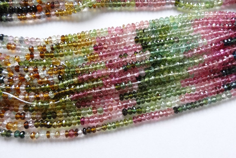 AAA Grade Multicolor Tourmaline Faceted Rondelle Button Wheels 3.5 mm HALF strand J2771 image 3