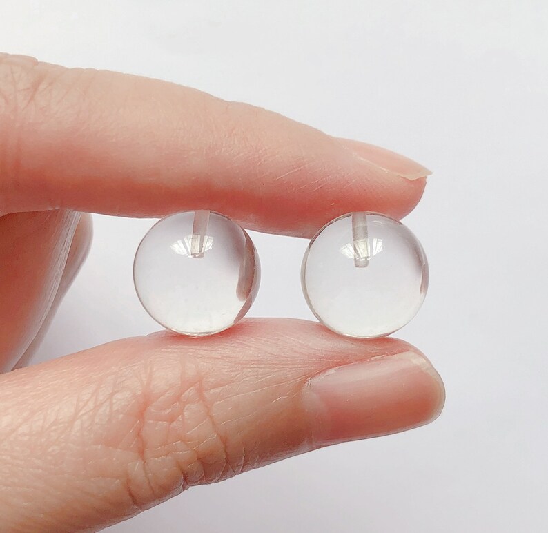 Clear Crystal Quartz Half Top drilled Smooth 12-12.5 mm, 13.50 mm, 14-14.5 mm, 15-15.50 mm Rounds One Pair E4422 E4764 image 2