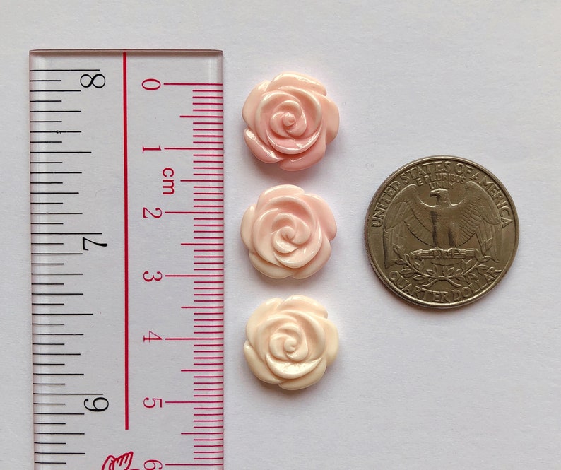 Queen Conch Hand Carved 15 mm Roses with Half drilled hole One PAIR C8334