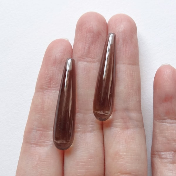 Smoky Quartz Half Top drilled Smooth Long Teardrop Briolettes 7x30 mm One Pair E3141 E4991