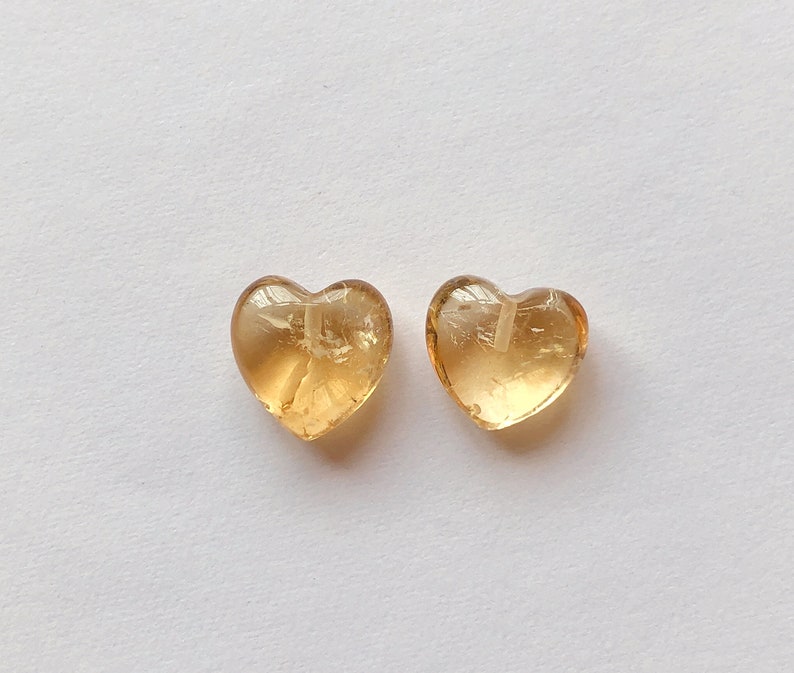 A Grade Golden Yellow Citrine Half Top drilled Heart Drops 10 mm One Pair C5386 C5547