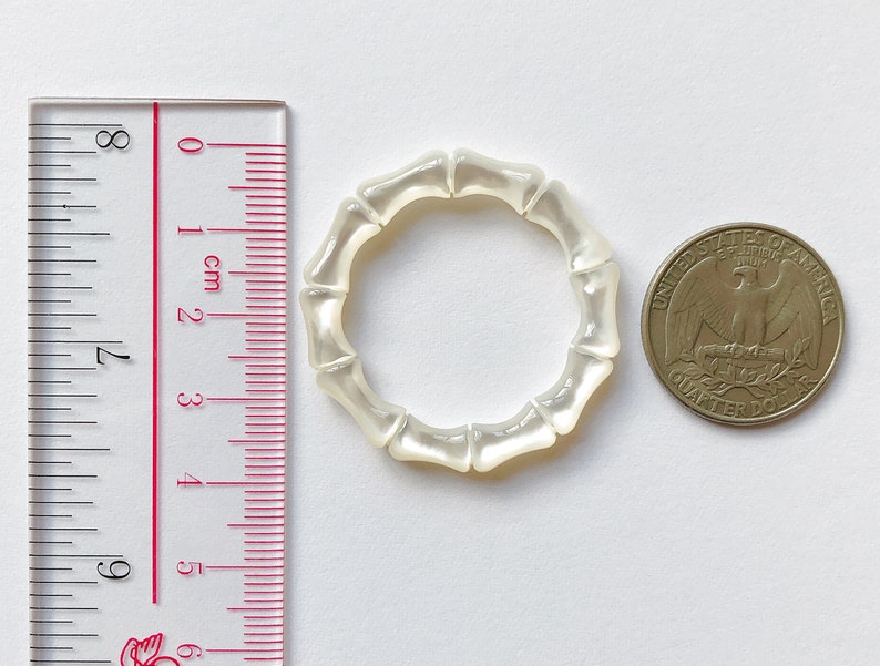Rare White Mother of Pearl MOP Shell Hand carved Bamboo Ring Hoop 38 mm One Piece C5648