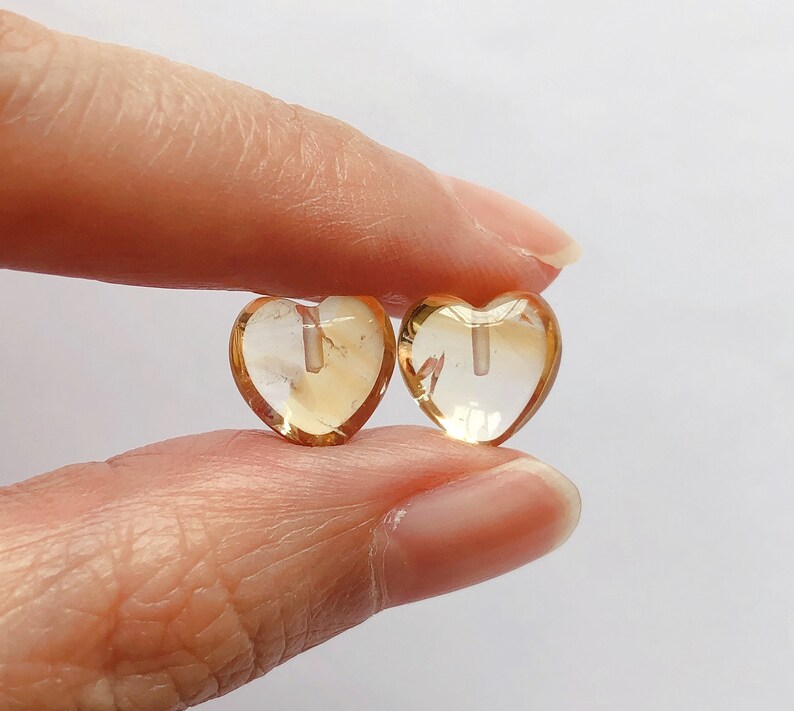 A Grade Golden Yellow Citrine Half Top drilled Heart Drops 10 mm One Pair C5386 C5547