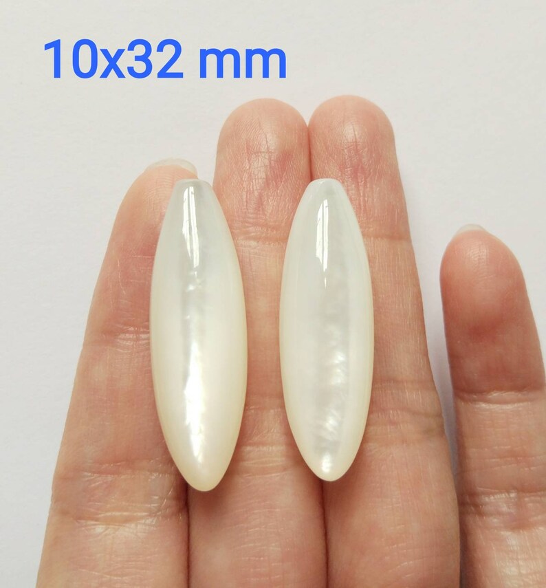 White Mother of Pearl MOP Smooth Half Drilled Berry Drops 10x32 mm One Pair F5513