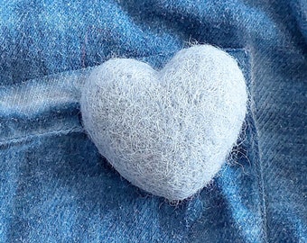 Needle felted Heart Brooch, Handmade Felted Heart Brooch - Baby Blue Shade