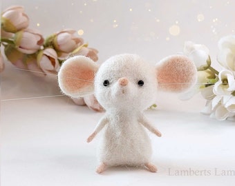 Needle Felted White Mouse