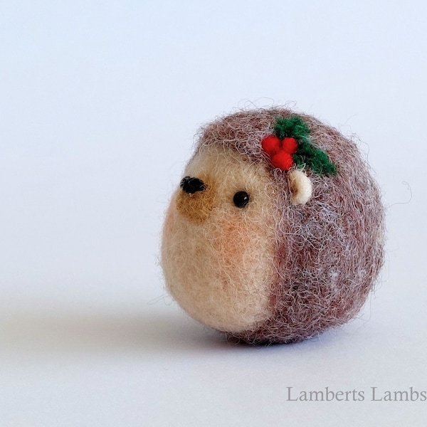 Needle felting Hedgehog with poinsettia flower, small Felted Hedgehog, Hanging ornament decoration