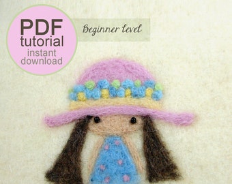 Needle felting tutorial Little Girl,  2D Needle Felt Pattern for girls room decor