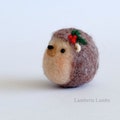 Needle felting Hedgehog with poinsettia flower, small Felted Hedgehog, Hanging ornament decoration product logo