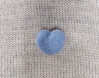 Small Needle felted Heart Brooch, Handmade Felted Heart Brooch - Baby Blue Shade