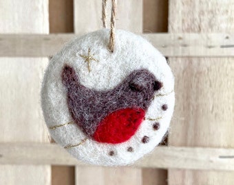 Needle felted Robin Christmas bauble, Handmade hanging decoration