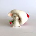 Needle felted mouse in a Santa Hat woolen Christmas mouse decoration product logo