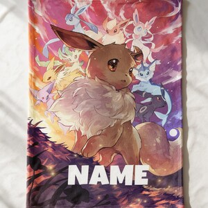 Personalized Eevee Evolution Blanket, Custom Name Anime Fan Gift, Cute Character Bedroom Decor, Colorful Kids Throw