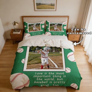 Custom Baseball Kid Photo Duvet Cover Set, Personalized 3 Piece Bedding Set, Upload Your Own Picture, No Comforter Insert Included