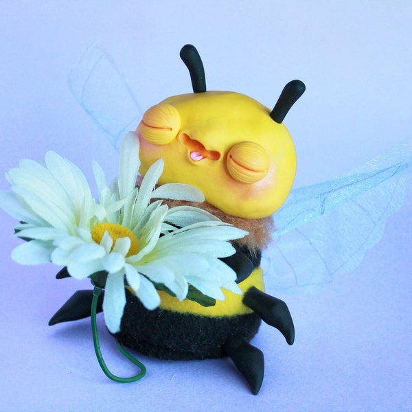 Bee ooak art doll, handmade from polymer clay