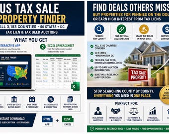 US Tax Sale Property Finder | 3,153 Counties | Tax Lien & Deed Auction List | Real Estate Investing Tool | Excel + App