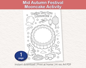 Mid-Autumn Festival Mooncake Coloring Page | Design Your Own Mooncake | Kids Activity (A4 PDF)