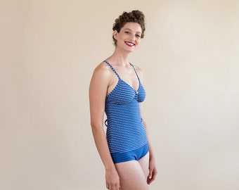 Denim Blue Vintage Style Tankini Swimsuit
