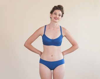 Denim Blue Women Swimwear Under Wire Bikini Top And Low Waist Bottoms