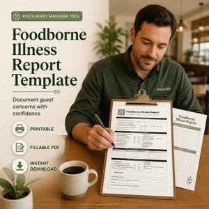Foodborne Illness Report Restaurants Template | Fillable PDF + Printable Form | Food Safety Investigation Log | Restaurant Manager Tool