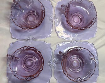 Set of 4 Heisey Alexandrite Cups and Saucers – Vintage Glassware Collection
