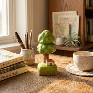 Hand-Carved Basswood Tree Figurine: Personalized Cottagecore Desk Ornament, Rustic Wedding Keepsake image 3