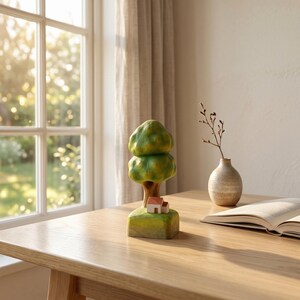 Hand-Carved Basswood Tree Figurine: Personalized Cottagecore Desk Ornament, Rustic Wedding Keepsake image 2