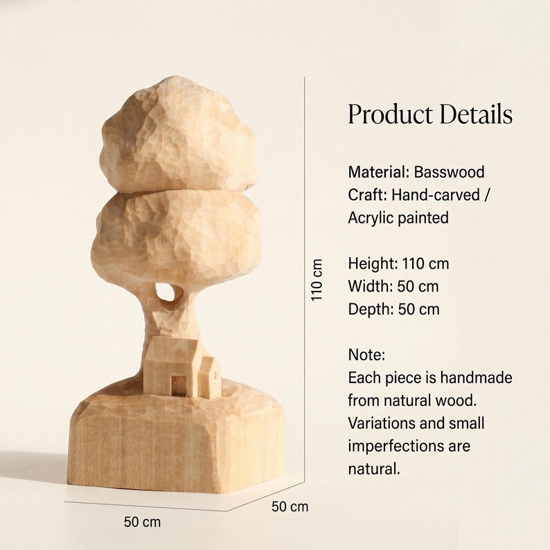Hand-Carved Basswood Tree Figurine: Personalized Cottagecore Desk Ornament, Rustic Wedding Keepsake image 9