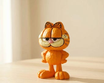 Figura de Garfield tallada a mano en madera – Set de regalo personalizado, decoración para amantes de los gatos