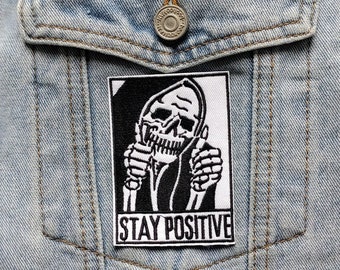 Cheerleader // Skeleton Meme DIY Embroidered Patch Iron Sew On Grim Reaper Stay Positive Quote Applique Badge Craft Motif Funny Gift Idea x