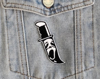 Scream Slice // Horror DIY Knife Embroidered Iron Sew On Patch Film Mask Blade Badge Applique Craft Gothic Goth Halloween Gift Idea Spooky x