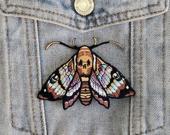 Deaths Head Hawkmoth // DIY Moth Embroidered Patch Iron Sew On Applique Craft Tattoo Motif Badge Insect Butterfly Horror Gift Gothic Skull x