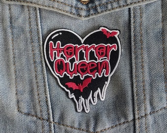 Horror Queen // Bats DIY Embroidered Patch Iron Sew On Black Melting Heart Applique Badge Gift Idea Halloween Craft Punk For Jackets UK Goth