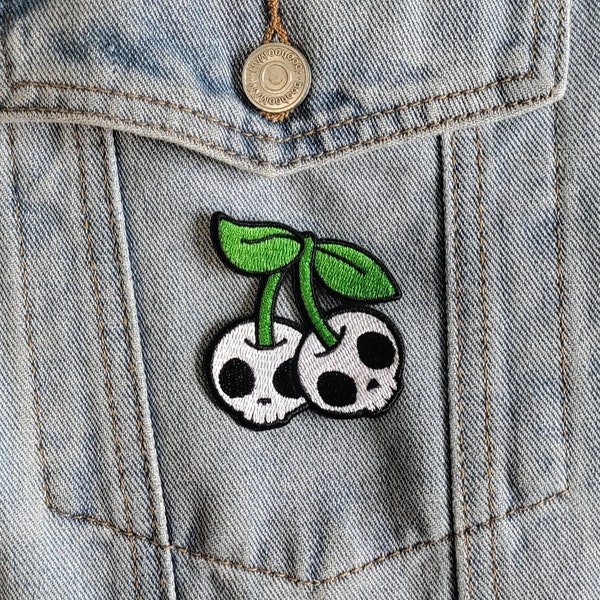 Creepy Fruit // Cute Cherry DIY Skull  Embroidered Iron Sew On Patch Applique Badge Gift Idea Cherries Craft Punk For Jackets In The UK Fun