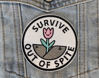 Survivor // DIY Embroidered Iron Sew On Patch Flower Growth Badge Mental Health Illness Meme Funny Applique Cute Sassy For Jackets Spite UK