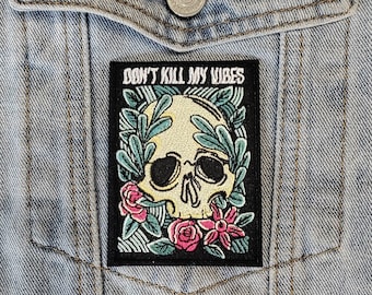 Vibe Killer // DIY Skull Embroidered Patch Iron Sew On Floral Roses Applique Badge Gift Idea Craft Motif Punk Aesthetic Patches For Jackets