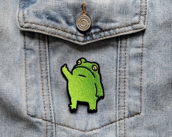 Fu*k U Frog // Cartoon Meme DIY Embroidered Iron Sew On Patch  Applique Rude Cuss Badge Craft Motif Funny Gift Idea Cute Patches For Jackets