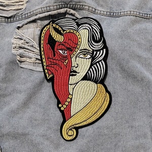 Big Bad Trad // Large DIY Devil Heart Embroidered Iron Sew On Back Patch Gift Craft Badge Aesthetic Punk Metal Applique Motif Woman Mask UK