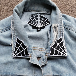 Web Of Lies // DIY Spider Embroidered Patch Applique Collar Iron Sew On Craft Motif Pair Creepy Cute Aesthetic Gothic Punk Metal For Jackets