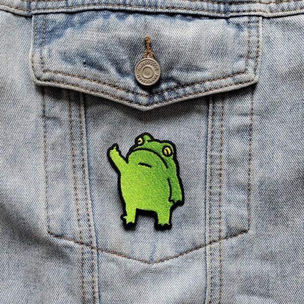 Fu*k U Frog // Cartoon Meme DIY Embroidered Iron Sew On Patch  Applique Rude Cuss Badge Craft Motif Funny Gift Idea Cute Patches For Jackets