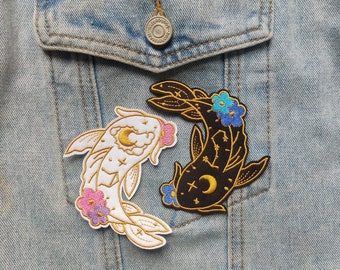 Fishy Fantasy//bricolage poissons koi brodés fer à coudre patch animal décoratif lune applique badge motif artisanat ensemble paire jolie idée cadeau Royaume-Uni x