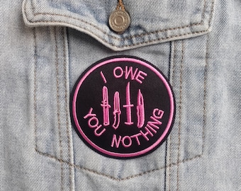 Try Me // DIY Knife Embroidered Iron Sew On Patch Pink Self Defence Badge Applique Cute Girls Sassy Power Craft BFF Feminist For Jackets UK