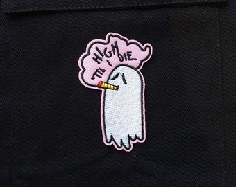 420 Ghost // Ghosts DIY Embroidered Patch Iron Sew On Halloween High Die Meme Funny Gift Mental Health Anxiety For Jackets Craft Badge Smoke