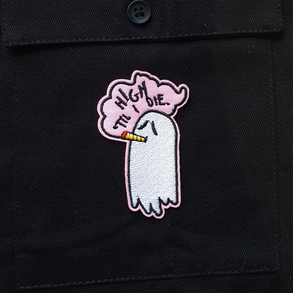 420 Ghost // Ghosts DIY Embroidered Patch Iron Sew On Halloween High Die Meme Funny Gift Mental Health Anxiety For Jackets Craft Badge Smoke