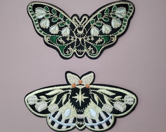 Vintage Moth // DIY Embroidered Patch Iron Sew On Applique Craft  Motif Badge Aesthetic Gold Floral Butterfly Gift Idea For Jackets in UK x