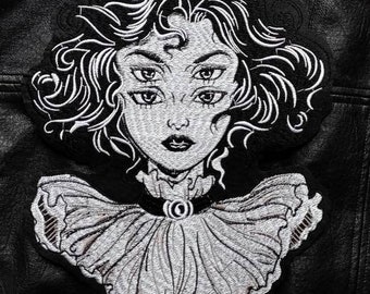 The Queen // Creepy Cute Woman DIY Embroidered Iron Sew On Large Back Patch Gift Horror Craft Badge Aesthetic Punk Metal Applique Motif UK